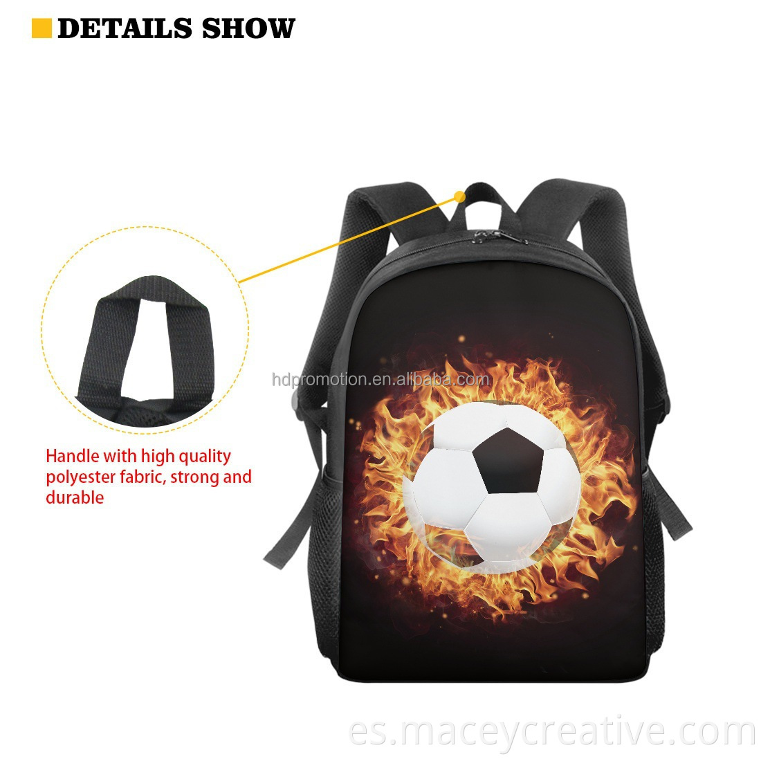 Patrón de fútbol Bolsa escolar impresa para estudiantes de primaria y secundaria de 15 "mochila para hombro de 15"